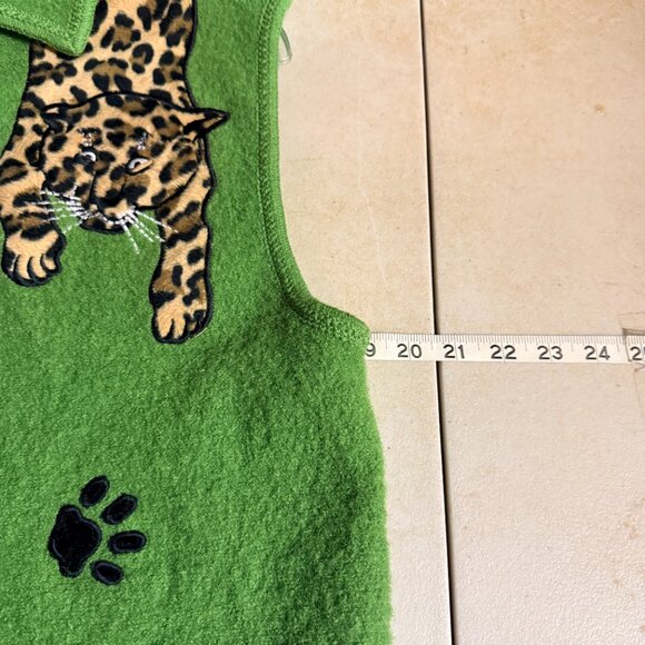 Lisa International Green Boiled Wool Leopard Cat Vest | Vintage Novelty - Picture 9 of 10